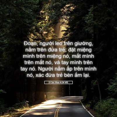 Picture 05 - 2 Các Vua 4:34 VIE - Đoạn, người leo trên giường, nằm - Bible Verse Picture