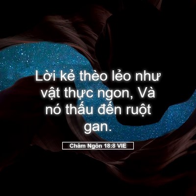 Picture 05 - Châm Ngôn 18:8 VIE - Lời kẻ thèo lẻo như vật thực ngon, - Bible Verse Picture