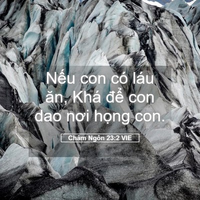 Picture 05 - Châm Ngôn 23:2 VIE - Nếu con có láu ăn, Khá để con dao nơi - Bible Verse Picture