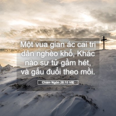 Picture 05 - Châm Ngôn 28:15 VIE - Một vua gian ác cai trị dân nghèo khổ, - Bible Verse Picture