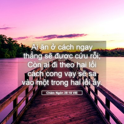 Picture 05 - Châm Ngôn 28:18 VIE - Ai ăn ở cách ngay thẳng sẽ được cứu - Bible Verse Picture