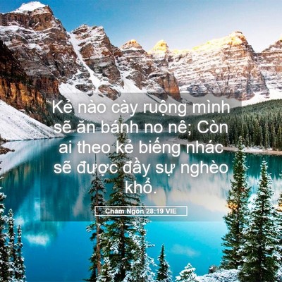 Picture 05 - Châm Ngôn 28:19 VIE - Kẻ nào cày ruộng mình sẽ ăn bánh no - Bible Verse Picture