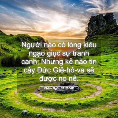 Picture 05 - Châm Ngôn 28:25 VIE - Người nào có lòng kiêu ngạo giục sự - Bible Verse Picture