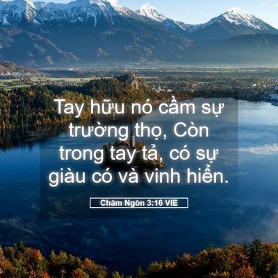 Picture 05 - Châm Ngôn 3:16 VIE - Tay hữu nó cầm sự trường thọ, Còn - Bible Verse Picture