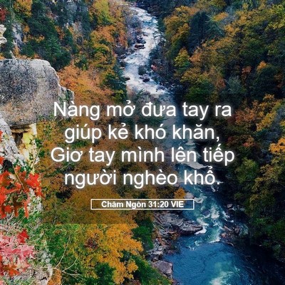 Picture 05 - Châm Ngôn 31:20 VIE - Nàng mở đưa tay ra giúp kẻ khó khăn, - Bible Verse Picture