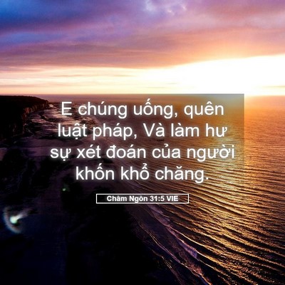 Picture 05 - Châm Ngôn 31:5 VIE - E chúng uống, quên luật pháp, Và làm hư - Bible Verse Picture
