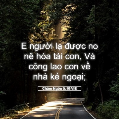 Picture 05 - Châm Ngôn 5:10 VIE - E người lạ được no nê hóa tài con, - Bible Verse Picture