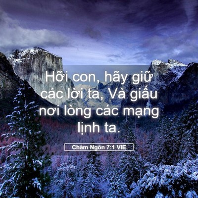 Picture 05 - Châm Ngôn 7:1 VIE - Hỡi con, hãy giữ các lời ta, Và giấu - Bible Verse Picture