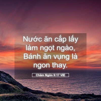 Picture 05 - Châm Ngôn 9:17 VIE - Nước ăn cắp lấy làm ngọt ngào, Bánh - Bible Verse Picture