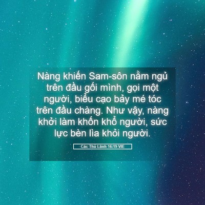 Picture 05 - Các Thủ Lãnh 16:19 VIE - Nàng khiến Sam-sôn nằm ngủ trên đầu - Bible Verse Picture