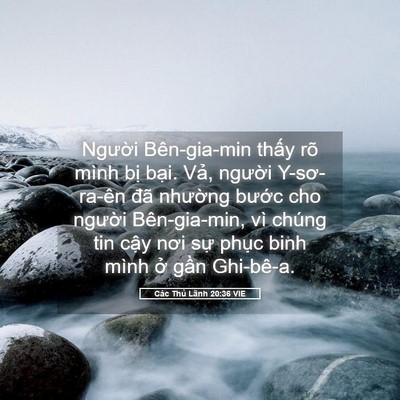 Picture 05 - Các Thủ Lãnh 20:36 VIE - Người Bên-gia-min thấy rõ mình bị - Bible Verse Picture