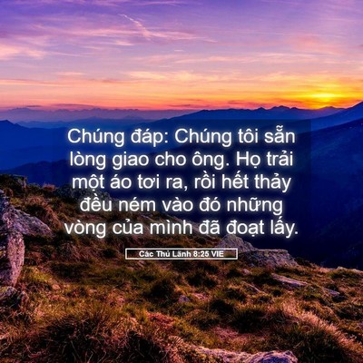 Picture 05 - Các Thủ Lãnh 8:25 VIE - Chúng đáp: Chúng tôi sẵn lòng giao cho - Bible Verse Picture