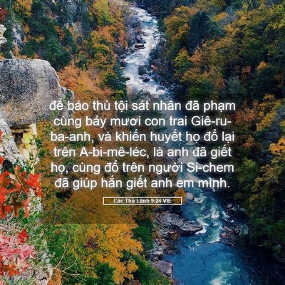 Picture 05 - Các Thủ Lãnh 9:24 VIE - để báo thù tội sát nhân đã phạm - Bible Verse Picture
