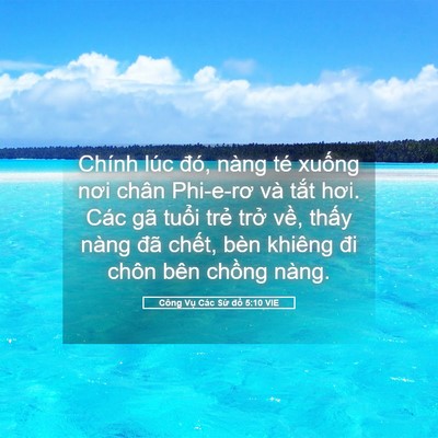 Picture 05 - Công Vụ Các Sứ đồ 5:10 VIE - Chính lúc đó, nàng té xuống nơi chân - Bible Verse Picture