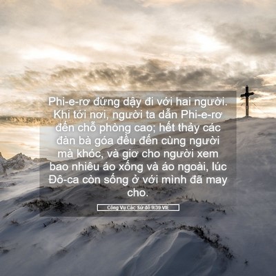 Picture 05 - Công Vụ Các Sứ đồ 9:39 VIE - Phi-e-rơ đứng dậy đi với hai người. - Bible Verse Picture