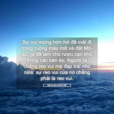 Picture 05 - Giê-rê-mi-a 48:33 VIE - Sự vui mừng hớn hở đã mất đi trong - Bible Verse Picture