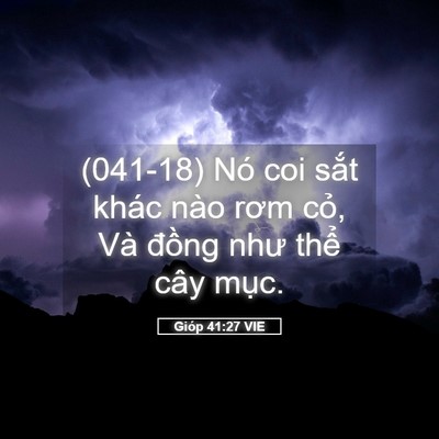 Picture 05 - Gióp 41:27 VIE - (041-18) Nó coi sắt khác nào rơm cỏ, Và - Bible Verse Picture