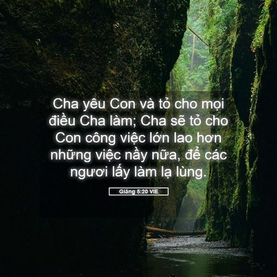Picture 05 - Giăng 5:20 VIE - Cha yêu Con và tỏ cho mọi điều Cha làm; - Bible Verse Picture