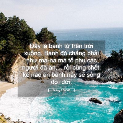 Picture 05 - Giăng 6:58 VIE - Đây là bánh từ trên trời xuống. Bánh - Bible Verse Picture