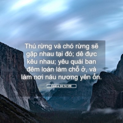 Picture 05 - I-sai-a 34:14 VIE - Thú rừng và chó rừng sẽ gặp nhau tại - Bible Verse Picture