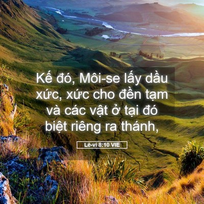 Picture 05 - Lê-vi 8:10 VIE - Kế đó, Môi-se lấy dầu xức, xức cho - Bible Verse Picture