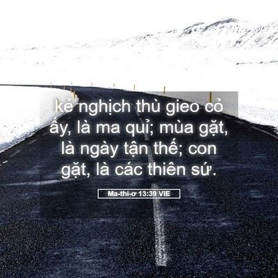 Picture 05 - Ma-thi-ơ 13:39 VIE - kẻ nghịch thù gieo cỏ ấy, là ma quỉ; - Bible Verse Picture