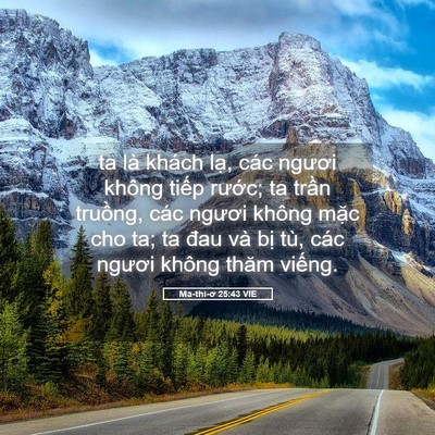 Picture 05 - Ma-thi-ơ 25:43 VIE - ta là khách lạ, các ngươi không tiếp - Bible Verse Picture