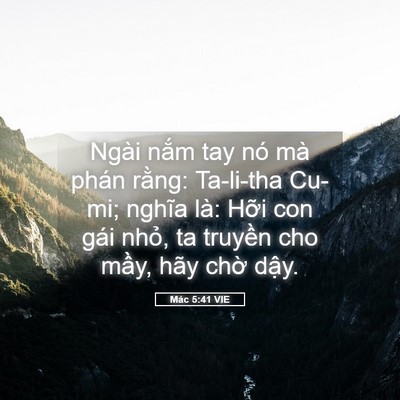 Picture 05 - Mác 5:41 VIE - Ngài nắm tay nó mà phán rằng: Ta-li-tha - Bible Verse Picture