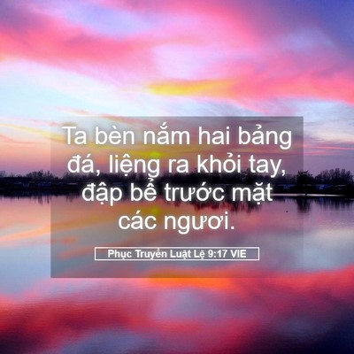 Picture 05 - Phục Truyền Luật Lệ 9:17 VIE - Ta bèn nắm hai bảng đá, liệng ra khỏi - Bible Verse Picture
