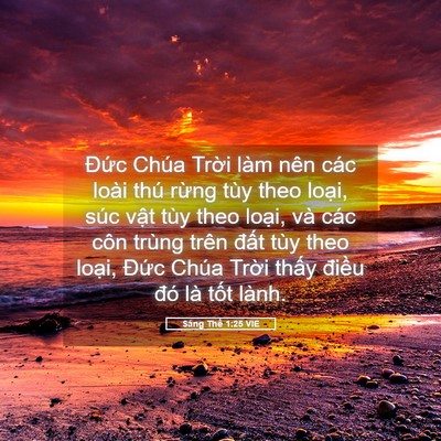 Picture 05 - Sáng Thế 1:25 VIE - Đức Chúa Trời làm nên các loài thú - Bible Verse Picture