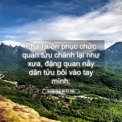 Picture 05 - Sáng Thế 40:21 VIE - Pha-ra-ôn phục chức quan tửu chánh lại - Bible Verse Picture