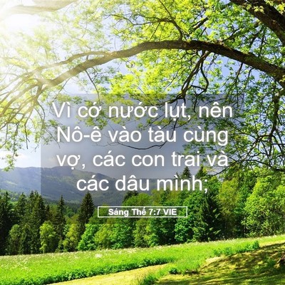 Picture 05 - Sáng Thế 7:7 VIE - Vì cớ nước lụt, nên Nô-ê vào tàu - Bible Verse Picture