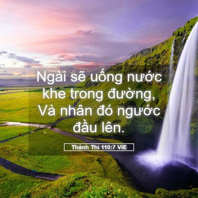 Picture 05 - Thánh Thi 110:7 VIE - Ngài sẽ uống nước khe trong đường, - Bible Verse Picture