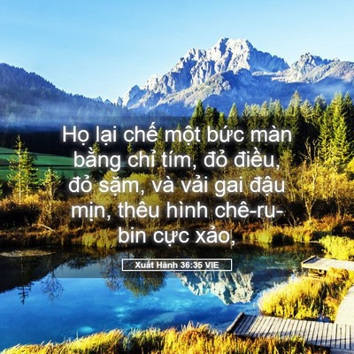 Picture 05 - Xuất Hành 36:35 VIE - Họ lại chế một bức màn bằng chỉ - Bible Verse Picture