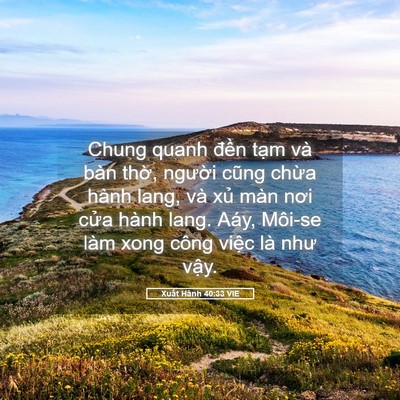Picture 05 - Xuất Hành 40:33 VIE - Chung quanh đền tạm và bàn thờ, người - Bible Verse Picture