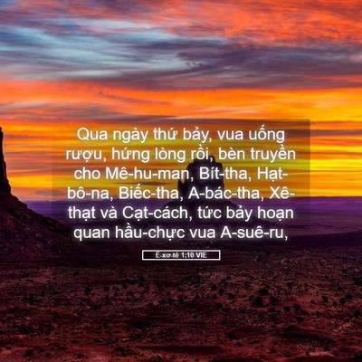 Picture 05 - Ê-xơ-tê 1:10 VIE - Qua ngày thứ bảy, vua uống rượu, hứng - Bible Verse Picture