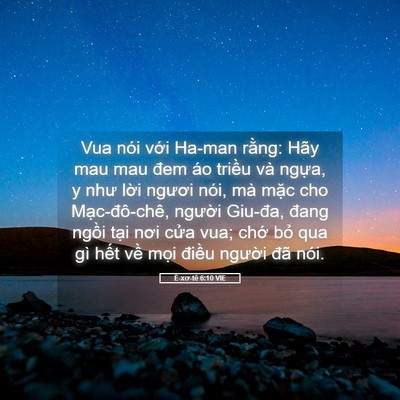 Picture 05 - Ê-xơ-tê 6:10 VIE - Vua nói với Ha-man rằng: Hãy mau mau đem - Bible Verse Picture