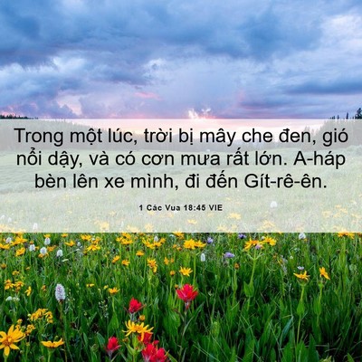 Picture 06 - 1 Các Vua 18:45 VIE - Trong một lúc, trời bị mây che đen, gió - Bible Verse Picture