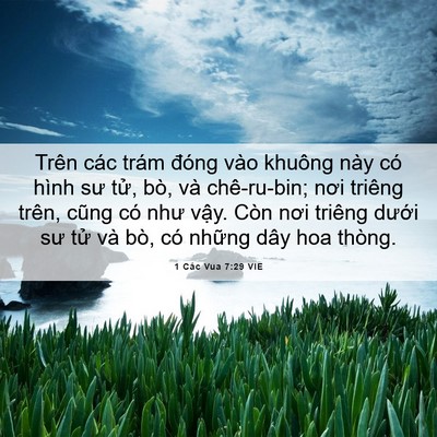 Picture 06 - 1 Các Vua 7:29 VIE - Trên các trám đóng vào khuông này có - Bible Verse Picture