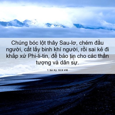 Picture 06 - 1 Sử Ký 10:9 VIE - Chúng bóc lột thây Sau-lơ, chém đầu - Bible Verse Picture