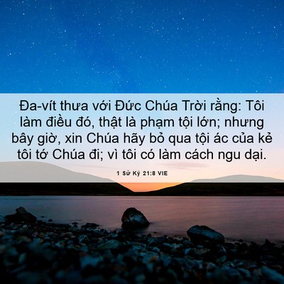 Picture 06 - 1 Sử Ký 21:8 VIE - Đa-vít thưa với Đức Chúa Trời rằng: - Bible Verse Picture