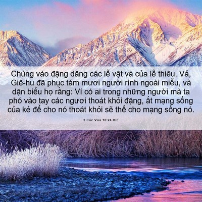 Picture 06 - 2 Các Vua 10:24 VIE - Chúng vào đặng dâng các lễ vật và - Bible Verse Picture