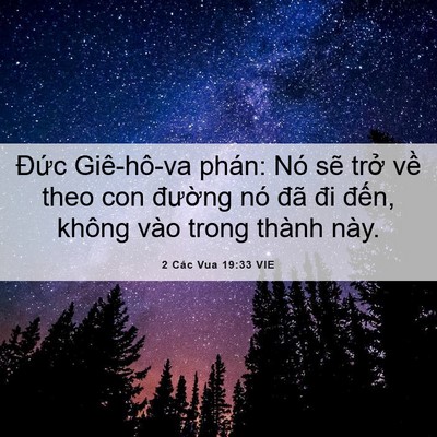 Picture 06 - 2 Các Vua 19:33 VIE - Đức Giê-hô-va phán: Nó sẽ trở về - Bible Verse Picture