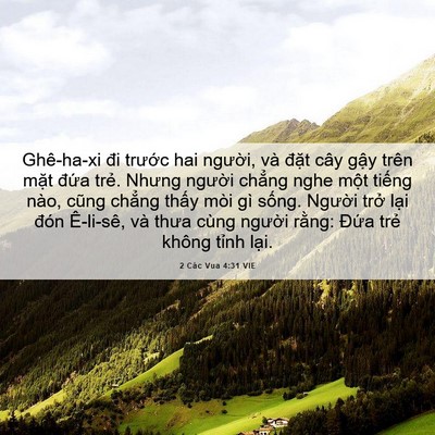 Picture 06 - 2 Các Vua 4:31 VIE - Ghê-ha-xi đi trước hai người, và đặt - Bible Verse Picture