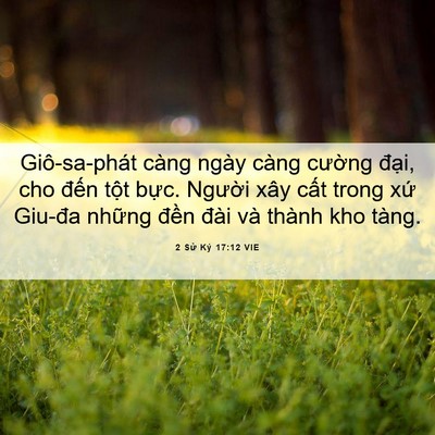 Picture 06 - 2 Sử Ký 17:12 VIE - Giô-sa-phát càng ngày càng cường đại, - Bible Verse Picture