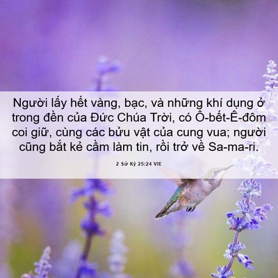 Picture 06 - 2 Sử Ký 25:24 VIE - Người lấy hết vàng, bạc, và những - Bible Verse Picture