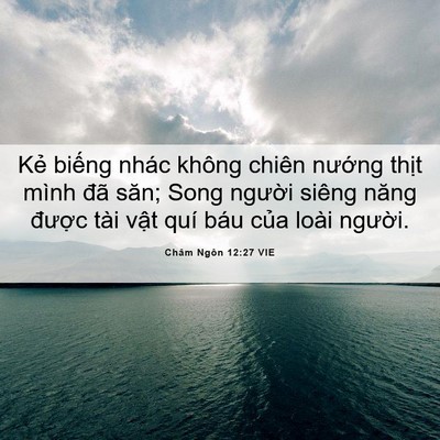 Picture 06 - Châm Ngôn 12:27 VIE - Kẻ biếng nhác không chiên nướng thịt - Bible Verse Picture