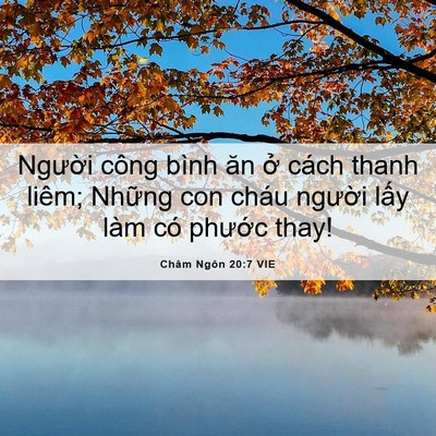 Picture 06 - Châm Ngôn 20:7 VIE - Người công bình ăn ở cách thanh liêm; - Bible Verse Picture