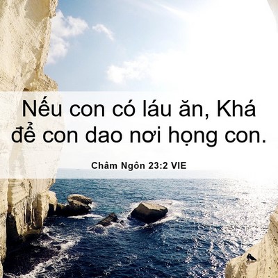 Picture 06 - Châm Ngôn 23:2 VIE - Nếu con có láu ăn, Khá để con dao nơi - Bible Verse Picture