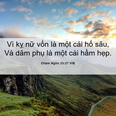 Picture 06 - Châm Ngôn 23:27 VIE - Vì kỵ nữ vốn là một cái hố sâu, Và - Bible Verse Picture